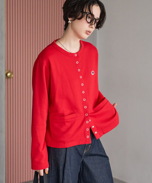 FREAK'S STORE(フリークスストア)の「FRUIT OF THE LOOM×FREAK'S STORE/フルーツオブザルーム 別注 スナップカーディガン/リングドットカーディガン/スウェットカーディガン(カーディガン/ボレロ・レディース・グリーン/レッド/ブラック・フリ-)」の12枚目の写真