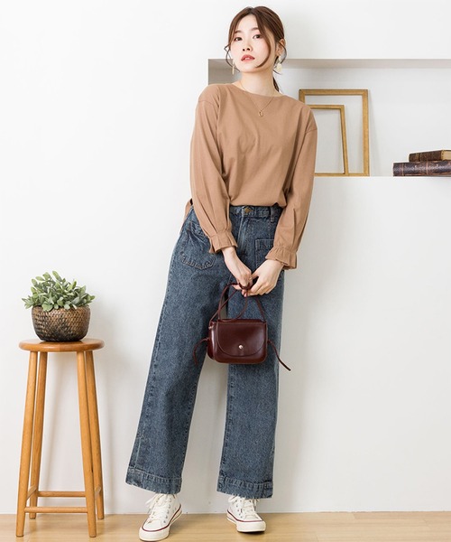 ElegChic(エレグシック)の「タックスリーブカットソー(Tシャツ/カットソー・レディース・チャコールグレー/モカ/オフホワイト/グレイッシュベージュ/ブラック・FREE)」の5枚目の写真