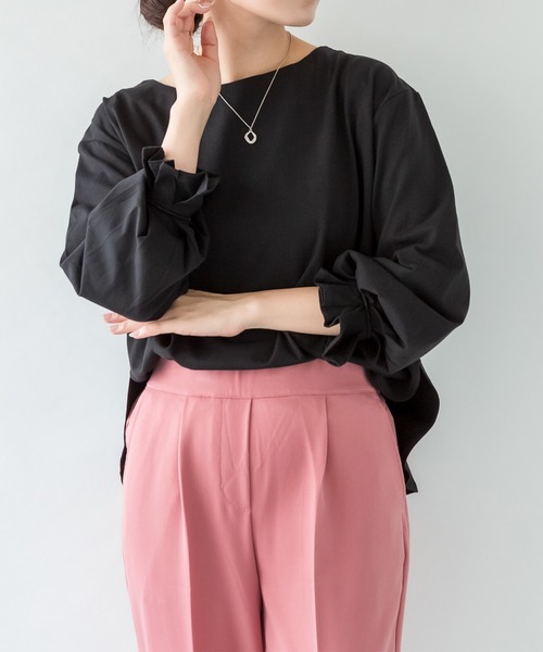 ElegChic(エレグシック)の「タックスリーブカットソー(Tシャツ/カットソー・レディース・チャコールグレー/モカ/オフホワイト/グレイッシュベージュ/ブラック・FREE)」の7枚目の写真