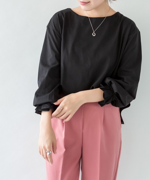 ElegChic(エレグシック)の「タックスリーブカットソー(Tシャツ/カットソー・レディース・チャコールグレー/モカ/オフホワイト/グレイッシュベージュ/ブラック・FREE)」の9枚目の写真