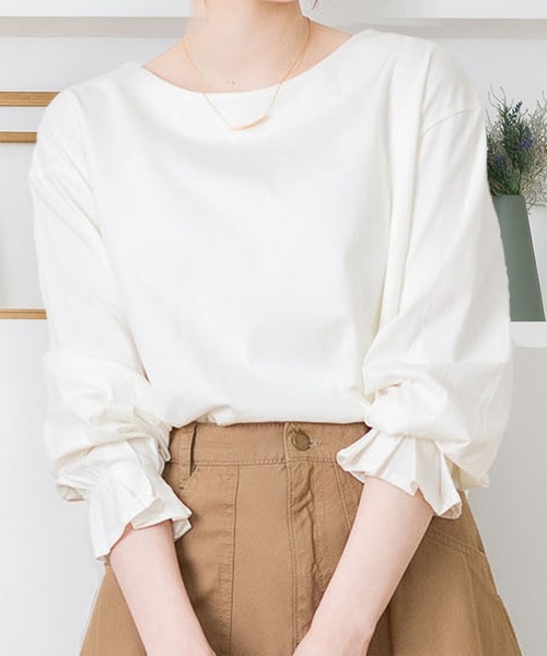 ElegChic(エレグシック)の「タックスリーブカットソー(Tシャツ/カットソー・レディース・チャコールグレー/モカ/オフホワイト/グレイッシュベージュ/ブラック・FREE)」の10枚目の写真