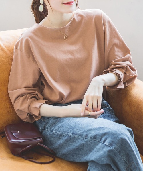ElegChic(エレグシック)の「タックスリーブカットソー(Tシャツ/カットソー・レディース・チャコールグレー/モカ/オフホワイト/グレイッシュベージュ/ブラック・FREE)」の18枚目の写真