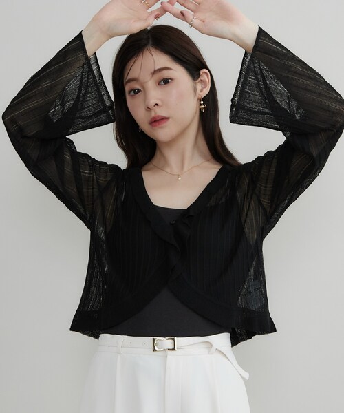 couture brooch（クチュールブローチ）の「Vネックフリルカーディガン（カーディガン/ボレロ・レディース・ライトグレー/サンドベージュ/ブラック・38）」の12枚目の写真