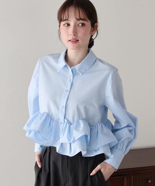 BLUEEAST(ブルーイースト)の「フリルヘムロングスリーブブラウス(シャツ/ブラウス・レディース・ブラック系/ブルー/ベージュ系・MEDIUM)」の13枚目の写真