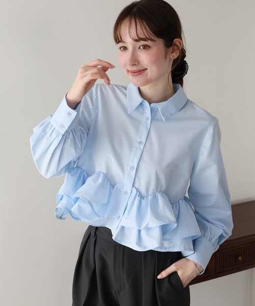 BLUEEAST(ブルーイースト)の「フリルヘムロングスリーブブラウス(シャツ/ブラウス・レディース・ブラック系/ブルー/ベージュ系・MEDIUM)」の12枚目の写真
