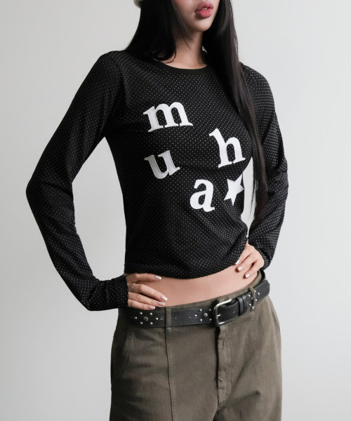 muahmuah（ムーアムーア）の「ドットパッチロゴ 長袖Tシャツ [ブラック]（Tシャツ/カットソー・レディース・その他・FREE）」の8枚目の写真
