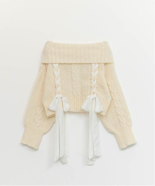 RANDA(ランダ)の「【Classical Ribbon Collection】【選べる丈感】リボンケーブルオフショルダーニット(ニット/セーター・レディース・ホワイト/ピンク/ブラウン・FT/FREE)」の20枚目の写真