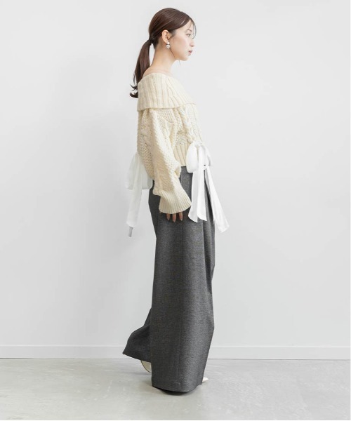 RANDA(ランダ)の「【Classical Ribbon Collection】【選べる丈感】リボンケーブルオフショルダーニット(ニット/セーター・レディース・ホワイト/ピンク/ブラウン・FT/FREE)」の12枚目の写真
