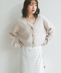 ヘアリーウールカシミヤ混メタルボタンカーディガン