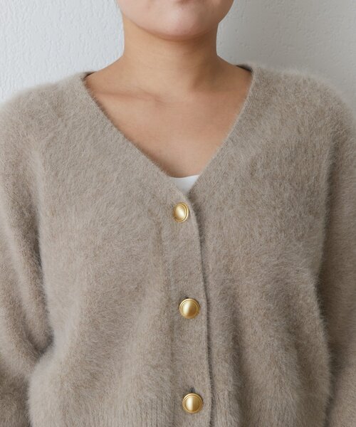 La boutique BonBon（ラブティックボンボン）の「ヘアリーウールカシミヤ混メタルボタンカーディガン（ニット/セーター・レディース・モカ/ピンク/オフホワイト・FREE）」の14枚目の写真