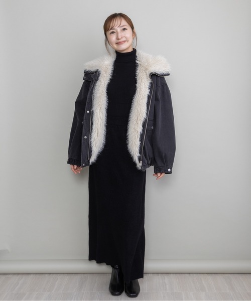lodie（ロディ）の「裏ボアデニム ボンバージャケット（その他アウター・レディース・ブルー・FREE）」の7枚目の写真
