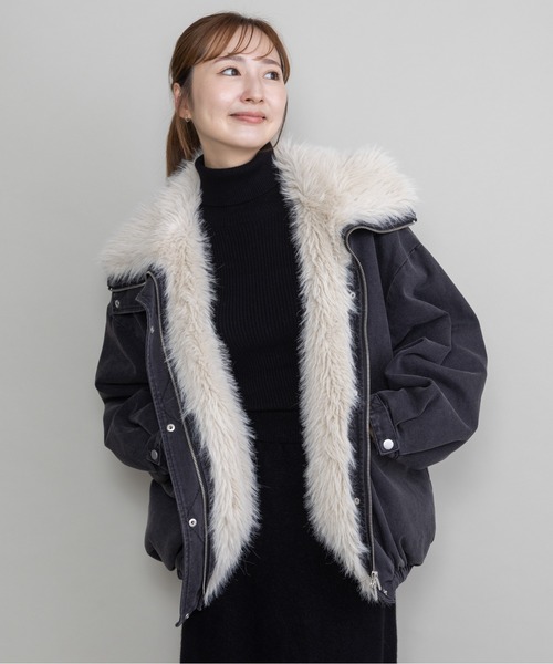 lodie（ロディ）の「裏ボアデニム ボンバージャケット（その他アウター・レディース・ブルー・FREE）」の6枚目の写真