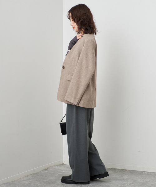 SLOBE IENA(スローブイエナ)の「セミツイードノーカラージャケット(ノーカラージャケット・レディース・ベージュ/ブラック・FREE)」の12枚目の写真