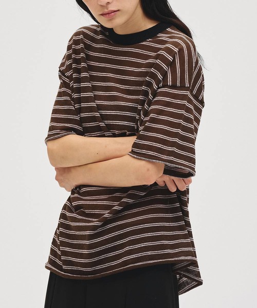 TODAYFUL ボーダー 半袖カットソー ブラウン TODAYFUL/トゥデイフル】Border Halfsleeve Knit/ボーダーハーフ