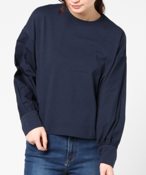 RNA（アールエヌエー）の「M0627 ドロップショルダーコンビTシャツ（Tシャツ/カットソー・レディース・ネイビー/ブラック/ホワイト・MEDIUM）」の4枚目の写真