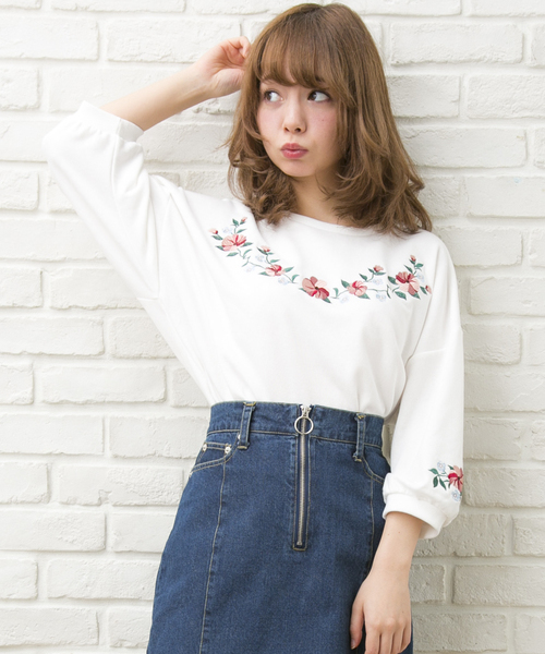 Ingni イング の 裏毛胸刺繍トップス７分袖 レディース 17ｓｓ Tシャツ カットソー Wear