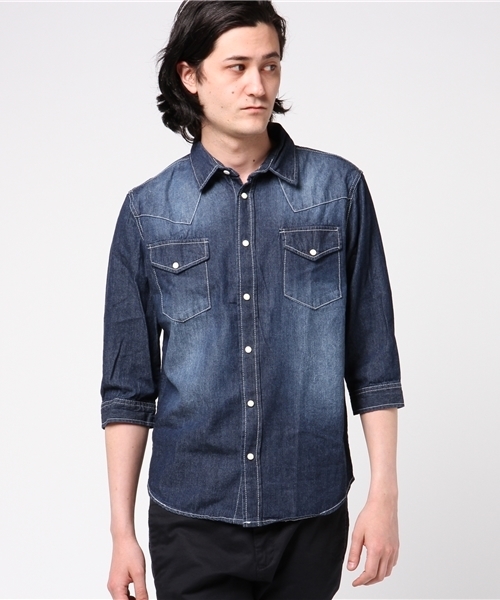 JACKROSE（ジャックローズ）の「7分袖デニムウエスタンシャツ6.5OS（シャツ/ブラウス・メンズ・インディゴブルー/ブルー系その他・L/M/XL）」の4枚目の写真