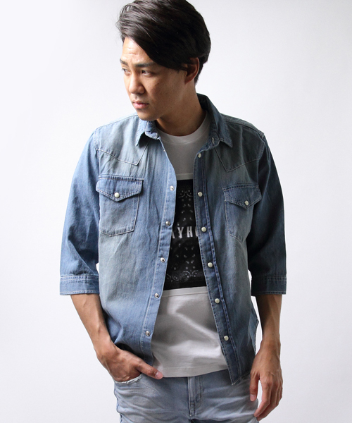 JACKROSE（ジャックローズ）の「7分袖デニムウエスタンシャツ6.5OS（シャツ/ブラウス・メンズ・インディゴブルー/ブルー系その他・L/M/XL）」の6枚目の写真