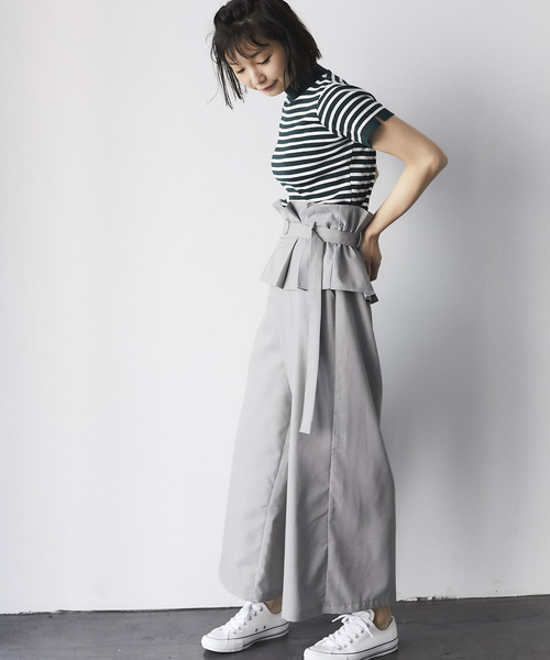 and R(アンドアール)の「ウエストタックワイドパンツ(その他パンツ・レディース・グレー/ライトベージュ・FREE)」の3枚目の写真