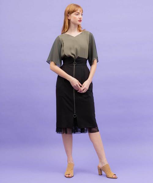 UNITED TOKYO(ユナイテッドトウキョウ)の「2WAYフロッキーメッシュコンビスカート(スカート・レディース・ベージュ/ブラック/カーキ・1)」の4枚目の写真