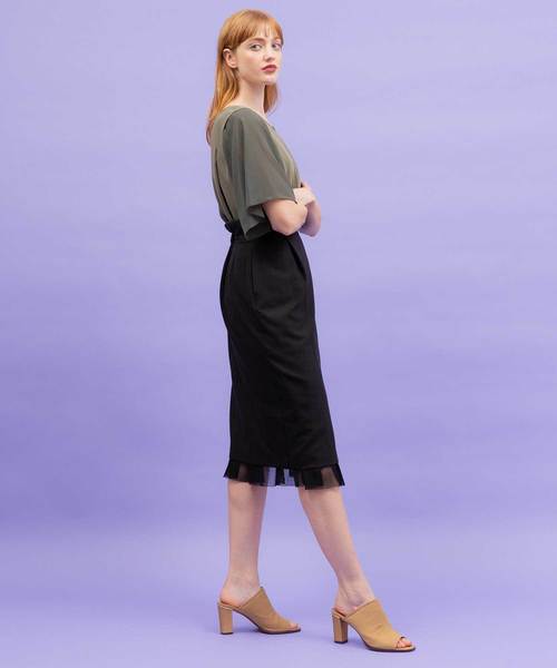 UNITED TOKYO(ユナイテッドトウキョウ)の「2WAYフロッキーメッシュコンビスカート(スカート・レディース・ベージュ/ブラック/カーキ・1)」の5枚目の写真