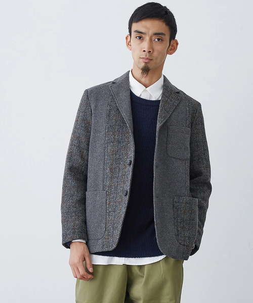 ハリスツイード Harris Tweed テーラードジャケット内側穴有りシミ有り