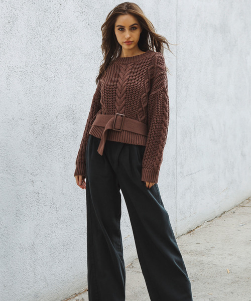 ALEXIA STAM（アリシアスタン）の「Belt Attached Cable Knit/ケーブルニット（ニット/セーター・レディース・ブラウン/ベージュ/ブラック・FREE）」の10枚目の写真