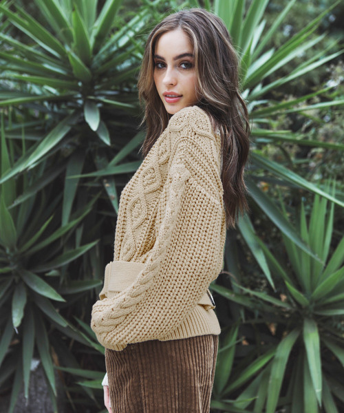 ALEXIA STAM（アリシアスタン）の「Belt Attached Cable Knit/ケーブルニット（ニット/セーター・レディース・ブラウン/ベージュ/ブラック・FREE）」の21枚目の写真