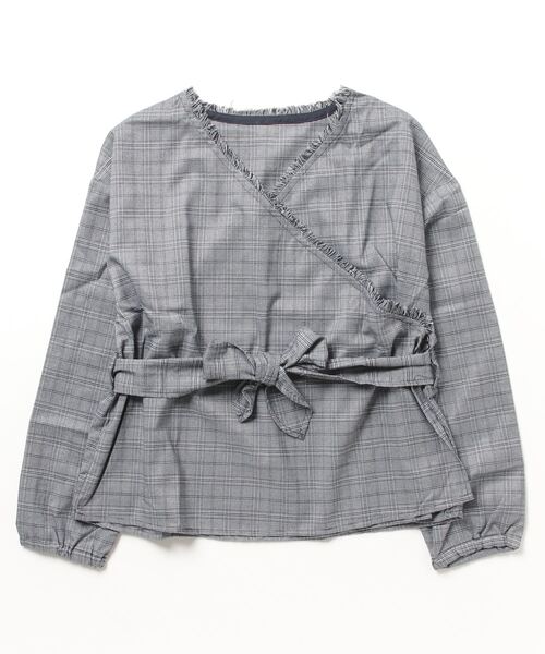 STYLEBLOCK（スタイルブロック）の「先染めチェックフリンジカシュクールブラウス（シャツ/ブラウス・レディース・ホワイト/ネイビー/ダークグレー・M）」の3枚目の写真