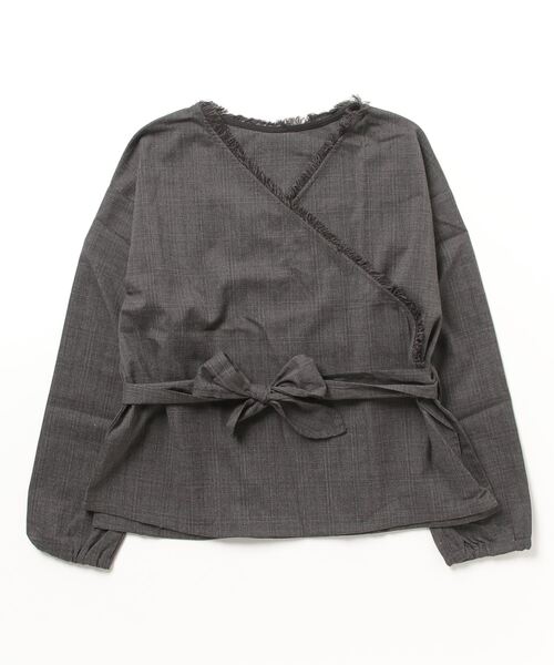 STYLEBLOCK（スタイルブロック）の「先染めチェックフリンジカシュクールブラウス（シャツ/ブラウス・レディース・ホワイト/ネイビー/ダークグレー・M）」の2枚目の写真