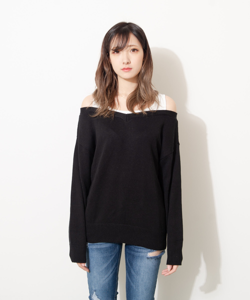 ROGER AND RAW(ロジャーアンドロウ)の「Roger&Raw/タンク付きオフショルP/O(ニット/セーター・レディース・ホワイト/ブラック/杢グレー/ベージュ・M)」の16枚目の写真