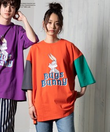 POWER TO THE PEOPLE×LOONY TUNES ダブルネーム ルーニー・テューンズ コラボ フロントプリント&刺繍半袖Tシャツ