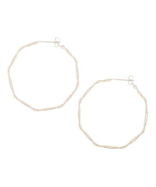 K10ラップチェーン フープピアス（YG×WG）小（ピアス（両耳用