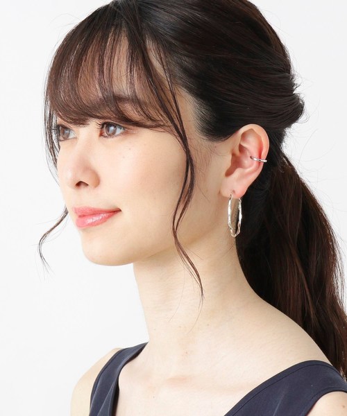 K10ラップチェーン フープピアス（YG×WG）小（ピアス（両耳用