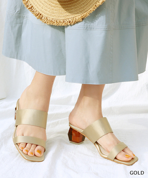 RANDA（ランダ）の「変形ヒールミュールサンダル（サンダル・レディース・ブラック/ゴールド/ピンク/ブルー/アイボリー・M/L/LL/S）」の5枚目の写真