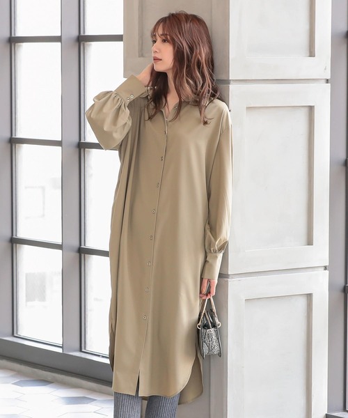 KOBE LETTUCE(コウベレタス)の「オーバーサイズロングシャツワンピース(シャツワンピース・レディース・レッド系その他/グリーン系その他/ブラウン/ベージュ系その他・FREE)」の7枚目の写真