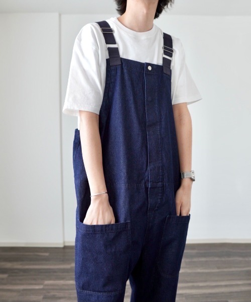y/m by れぽすけ(イムバイレポスケ)の「ミリタリーサロペット(サロペット/オーバーオール・メンズ・インディゴブルー/ブラック・LARGE/MEDIUM)」の2枚目の写真