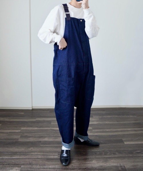 y/m by れぽすけ(イムバイレポスケ)の「ミリタリーサロペット(サロペット/オーバーオール・メンズ・インディゴブルー/ブラック・LARGE/MEDIUM)」の8枚目の写真