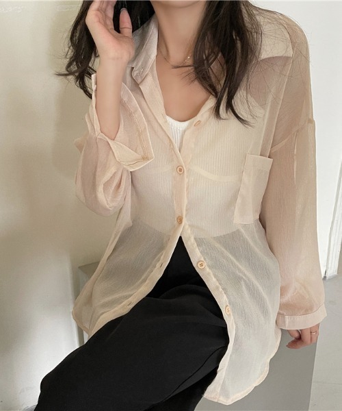 KOR(ケーオーアール)の「ゆるふぁシースルーシャツ(シャツ/ブラウス・レディース・ホワイト/チャコールグレー/ライトグレー/ブラウン/カーキ/ラベンダー/ピンク/シャンパン・FREE)」の8枚目の写真