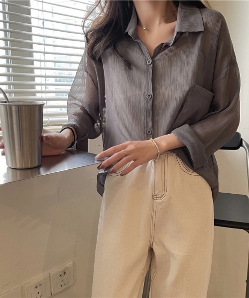 KOR(ケーオーアール)の「ゆるふぁシースルーシャツ(シャツ/ブラウス・レディース・ホワイト/チャコールグレー/ライトグレー/ブラウン/カーキ/ラベンダー/ピンク/シャンパン・FREE)」の15枚目の写真