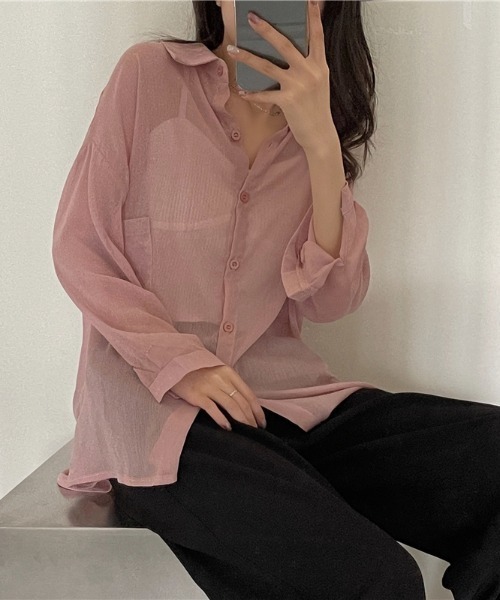 KOR(ケーオーアール)の「ゆるふぁシースルーシャツ(シャツ/ブラウス・レディース・ホワイト/チャコールグレー/ライトグレー/ブラウン/カーキ/ラベンダー/ピンク/シャンパン・FREE)」の20枚目の写真