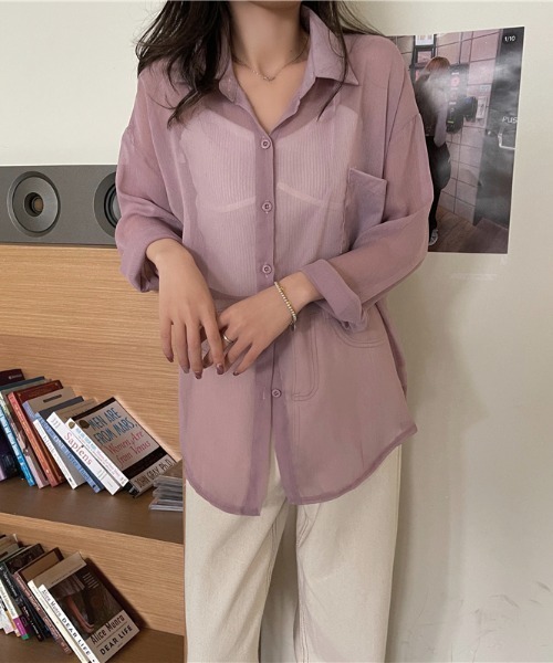 KOR(ケーオーアール)の「ゆるふぁシースルーシャツ(シャツ/ブラウス・レディース・ホワイト/チャコールグレー/ライトグレー/ブラウン/カーキ/ラベンダー/ピンク/シャンパン・FREE)」の13枚目の写真