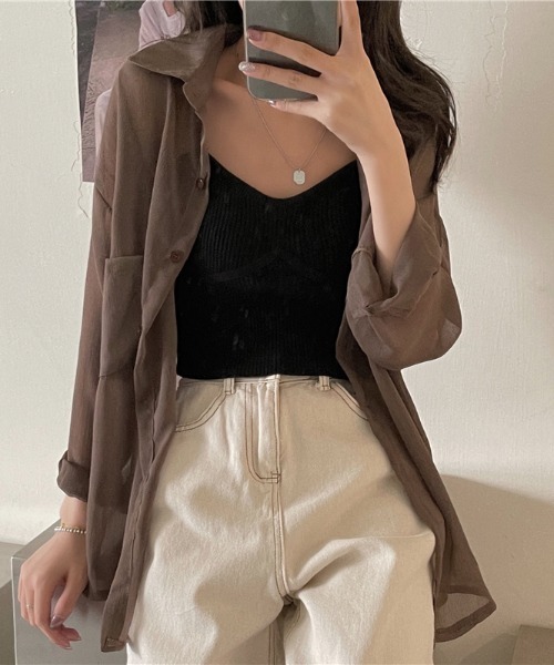 KOR(ケーオーアール)の「ゆるふぁシースルーシャツ(シャツ/ブラウス・レディース・ホワイト/チャコールグレー/ライトグレー/ブラウン/カーキ/ラベンダー/ピンク/シャンパン・FREE)」の19枚目の写真