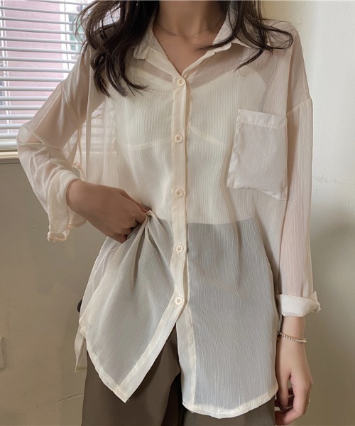 KOR(ケーオーアール)の「ゆるふぁシースルーシャツ(シャツ/ブラウス・レディース・ホワイト/チャコールグレー/ライトグレー/ブラウン/カーキ/ラベンダー/ピンク/シャンパン・FREE)」の21枚目の写真