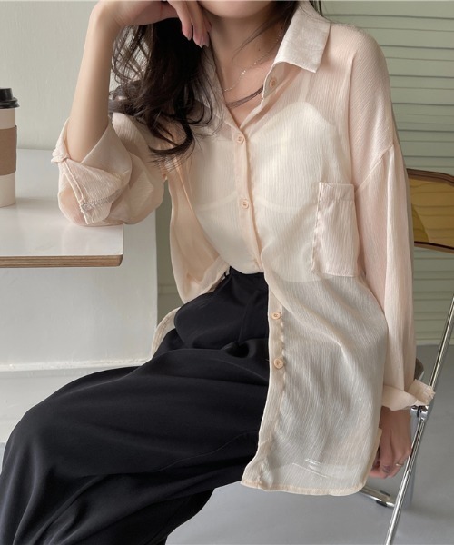 KOR(ケーオーアール)の「ゆるふぁシースルーシャツ(シャツ/ブラウス・レディース・ホワイト/チャコールグレー/ライトグレー/ブラウン/カーキ/ラベンダー/ピンク/シャンパン・FREE)」の17枚目の写真