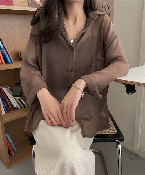 KOR(ケーオーアール)の「ゆるふぁシースルーシャツ(シャツ/ブラウス・レディース・ホワイト/チャコールグレー/ライトグレー/ブラウン/カーキ/ラベンダー/ピンク/シャンパン・FREE)」の22枚目の写真