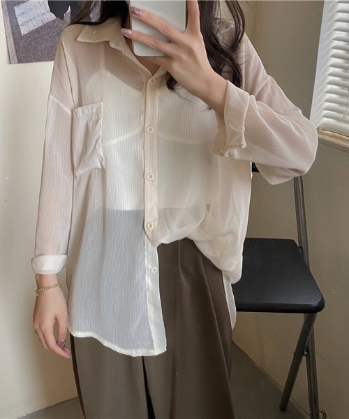 KOR(ケーオーアール)の「ゆるふぁシースルーシャツ(シャツ/ブラウス・レディース・ホワイト/チャコールグレー/ライトグレー/ブラウン/カーキ/ラベンダー/ピンク/シャンパン・FREE)」の18枚目の写真