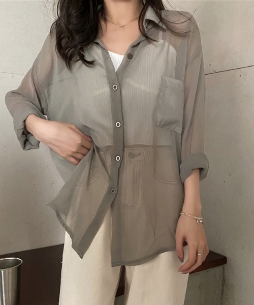 KOR(ケーオーアール)の「ゆるふぁシースルーシャツ(シャツ/ブラウス・レディース・ホワイト/チャコールグレー/ライトグレー/ブラウン/カーキ/ラベンダー/ピンク/シャンパン・FREE)」の16枚目の写真