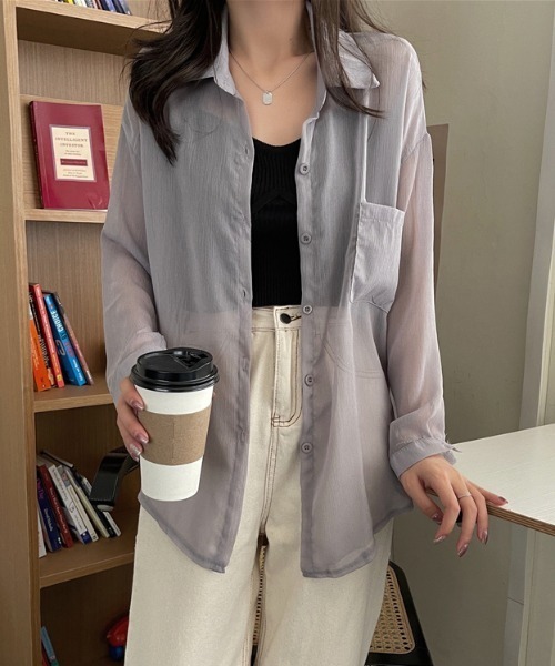 KOR(ケーオーアール)の「ゆるふぁシースルーシャツ(シャツ/ブラウス・レディース・ホワイト/チャコールグレー/ライトグレー/ブラウン/カーキ/ラベンダー/ピンク/シャンパン・FREE)」の12枚目の写真