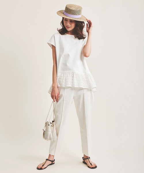 The Virgnia（ザ ヴァージニア）の「カットワーク幾何学刺繍トップス（Tシャツ/カットソー・レディース・ピンク/オフホワイト・FREE）」の7枚目の写真